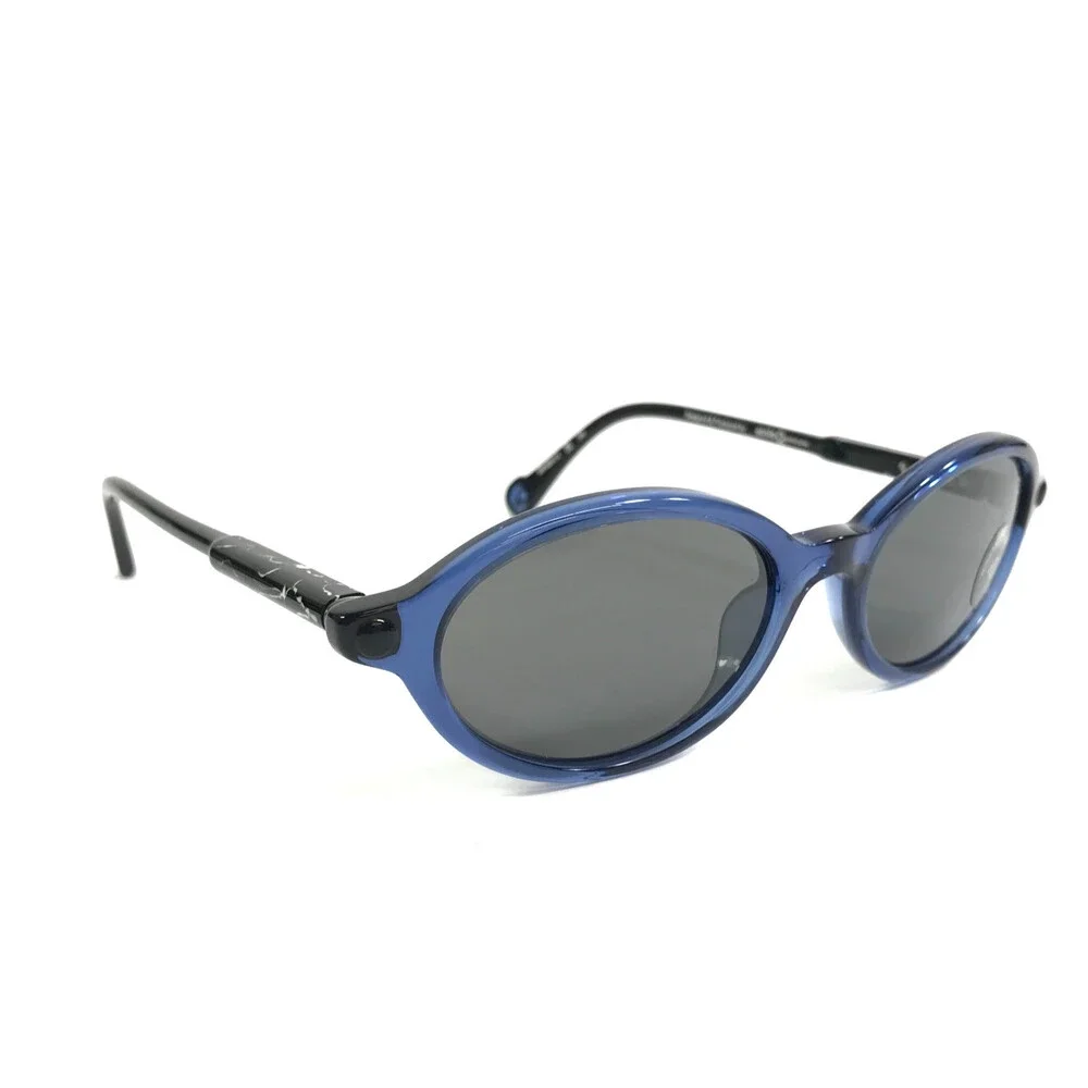 Etnia Barcelona Sunglasses DELOS BL Shiny Blue Oval Frames with Dark Gray Lenses